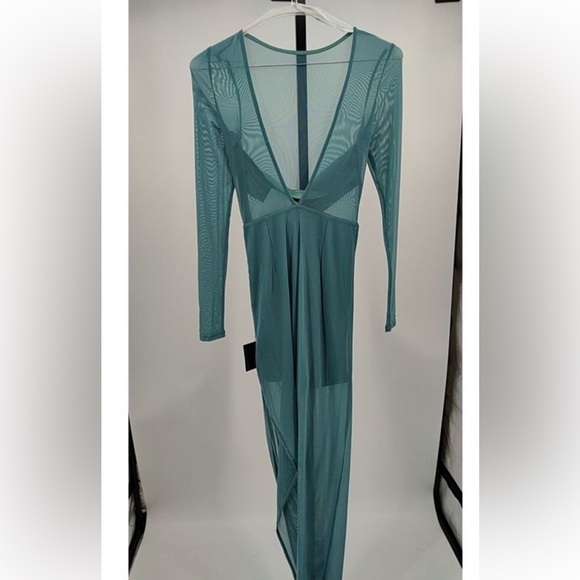 NWT - Lulus Alluring Silhouette Light Blue Sheer Mesh Backless Maxi Dress - Picture 5 of 7